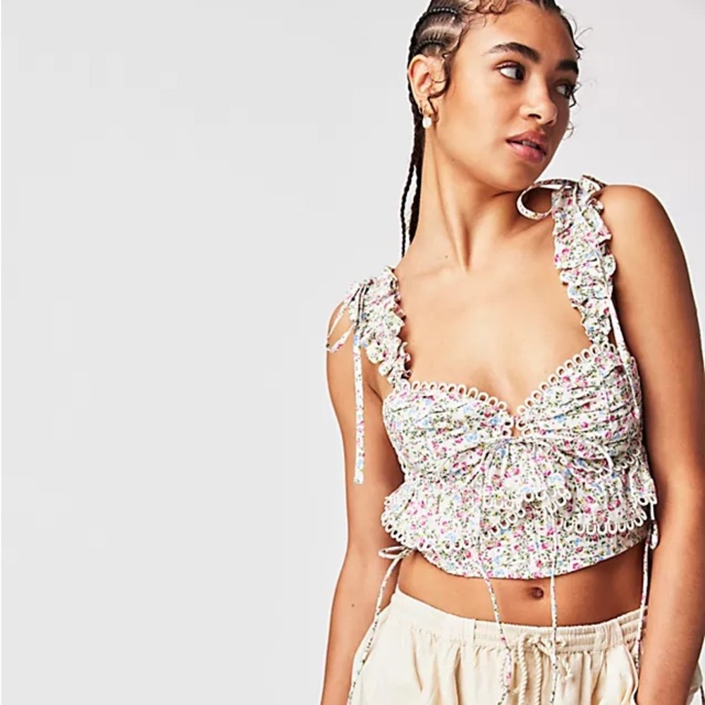 For Love And Lemons Floral Crop Top - White and Pink